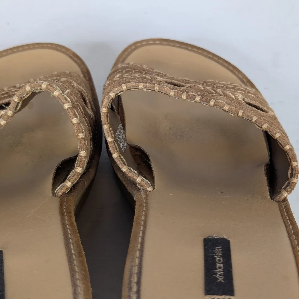 Vintage Xhilaration Y2K Chunky Leather Floral Faux Wood Slide Mules Sandals - 9 - Picture 8 of 9